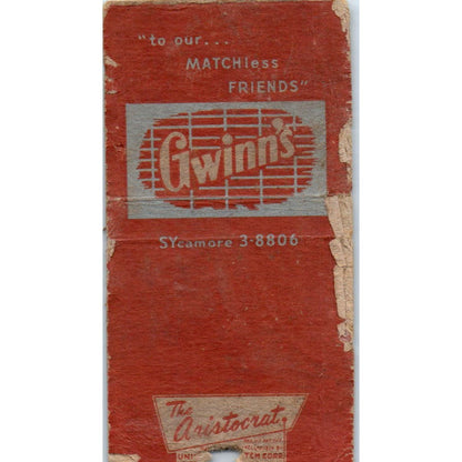 Gwinn's Restaurant & Drive-In Pasadena CA Advertising Matchbook Cover SA9-M4