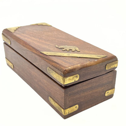 Wooden Box Hand Carved Elephant Inlaid Ornament Jewelry Box Handicraft TC7