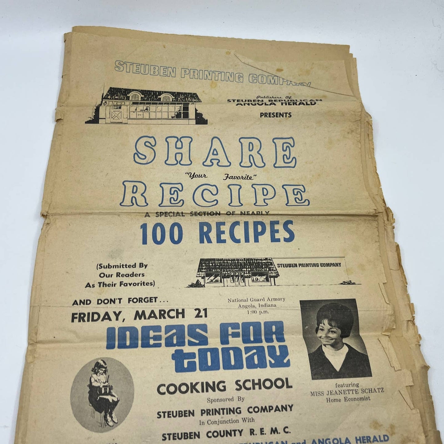 1969 Steuben County Angola Indiana Local Recipe Collection Paper TF5