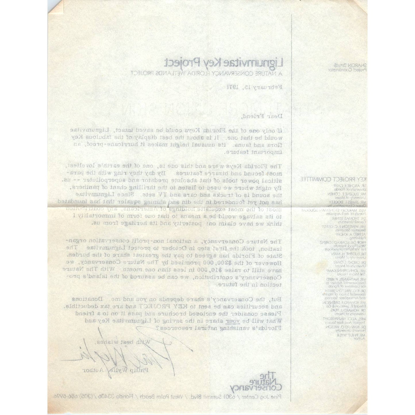 1971 Ligumvitae Key Project The Nature Conservancy West Palm Beach Leaflet SE3