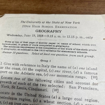 1918 University of the State of New York NYU 219th High School Geography Test A7