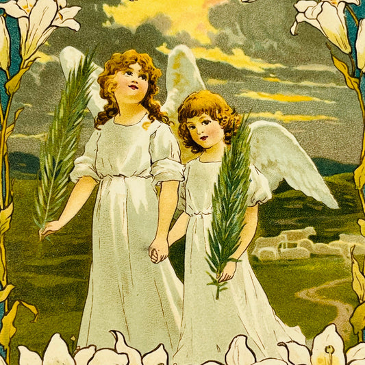 1910s Post Card Christian PSALM 67:2 German Angels Sheep Art Nouveau PA6