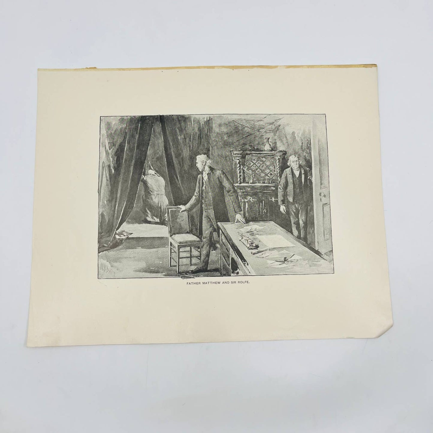 1880s Victorian Art Print Engraving Mrs. Barr FATHER MATTHEW AND SIR ROLFE