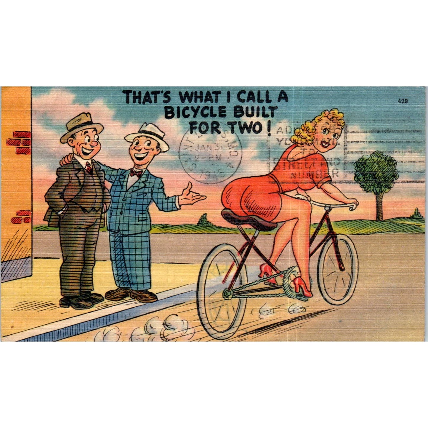That's What I Call A Bicycle Built For Two Comic Humor Original Postcard TK1-P12