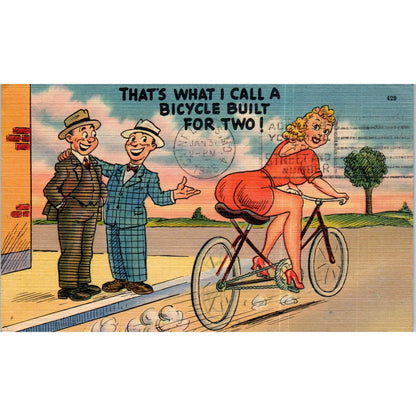 That's What I Call A Bicycle Built For Two Comic Humor Original Postcard P2-7