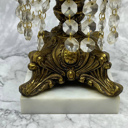 Vtg MCM Hollywood Regency Cut Lead Crystal Oblong Bowl Brass & Marble Stand TE3