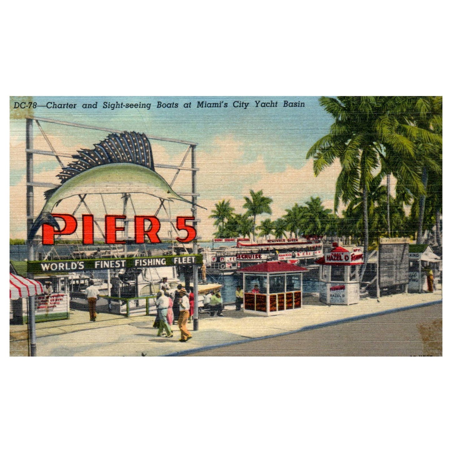 Charter and Sightseeing Boats at Miami's City Yacht Basin - Postcard TJ8-2