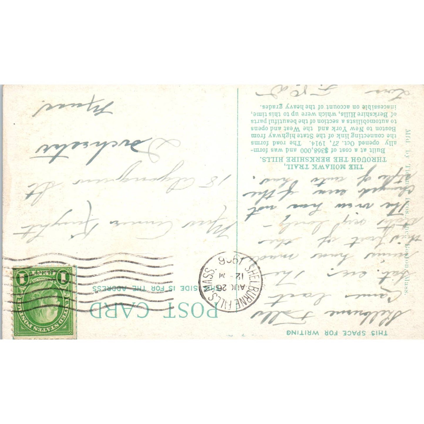 Mohawk Trail Through The Berkshire Hills MA 1920s - Original Postcard TJ9-P1