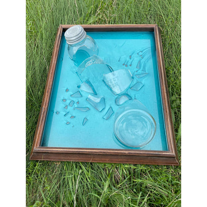 Original Framed Mixed Media Epoxy Art Shattered Ball Jar 16x20 With COA