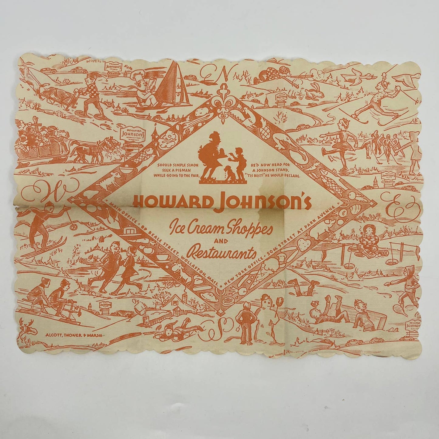 1940s Vintage HOWARD JOHNSON'S Restaurant PLACEMAT Simple Simon SC5