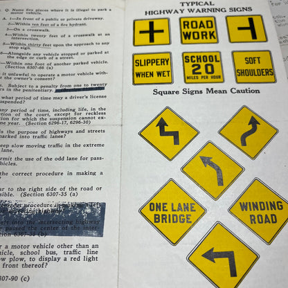Vintage 1942 Ohio Driver’s Manual, Definition of Terms, and Q & A Brochure H4-1