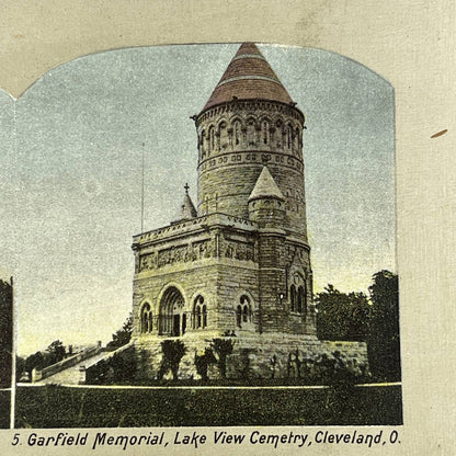 Antique Stereoview Card Garfield Memorial Lake View Cemetary Cleveland OH TJ3