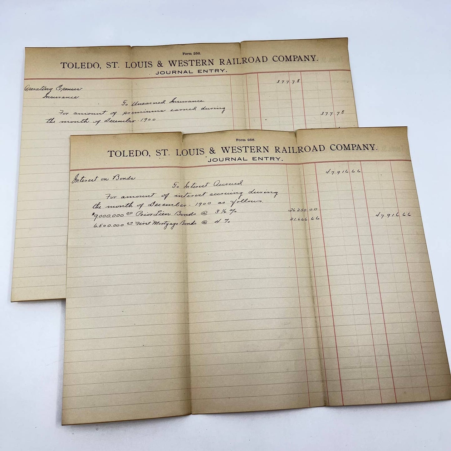 1900 Toledo, St. Louis & Western Railroad Company Journal Entry Lot of 2 AB2-5