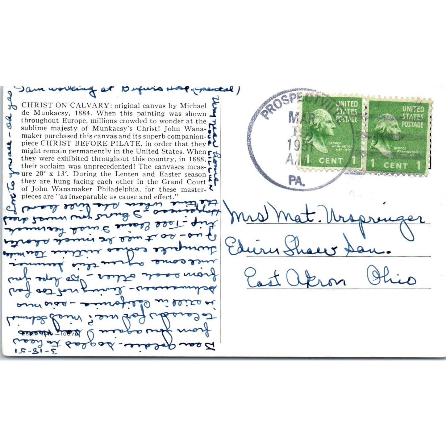 1951 Christ on the Calvary Depiction Original Postcard TK1-P1