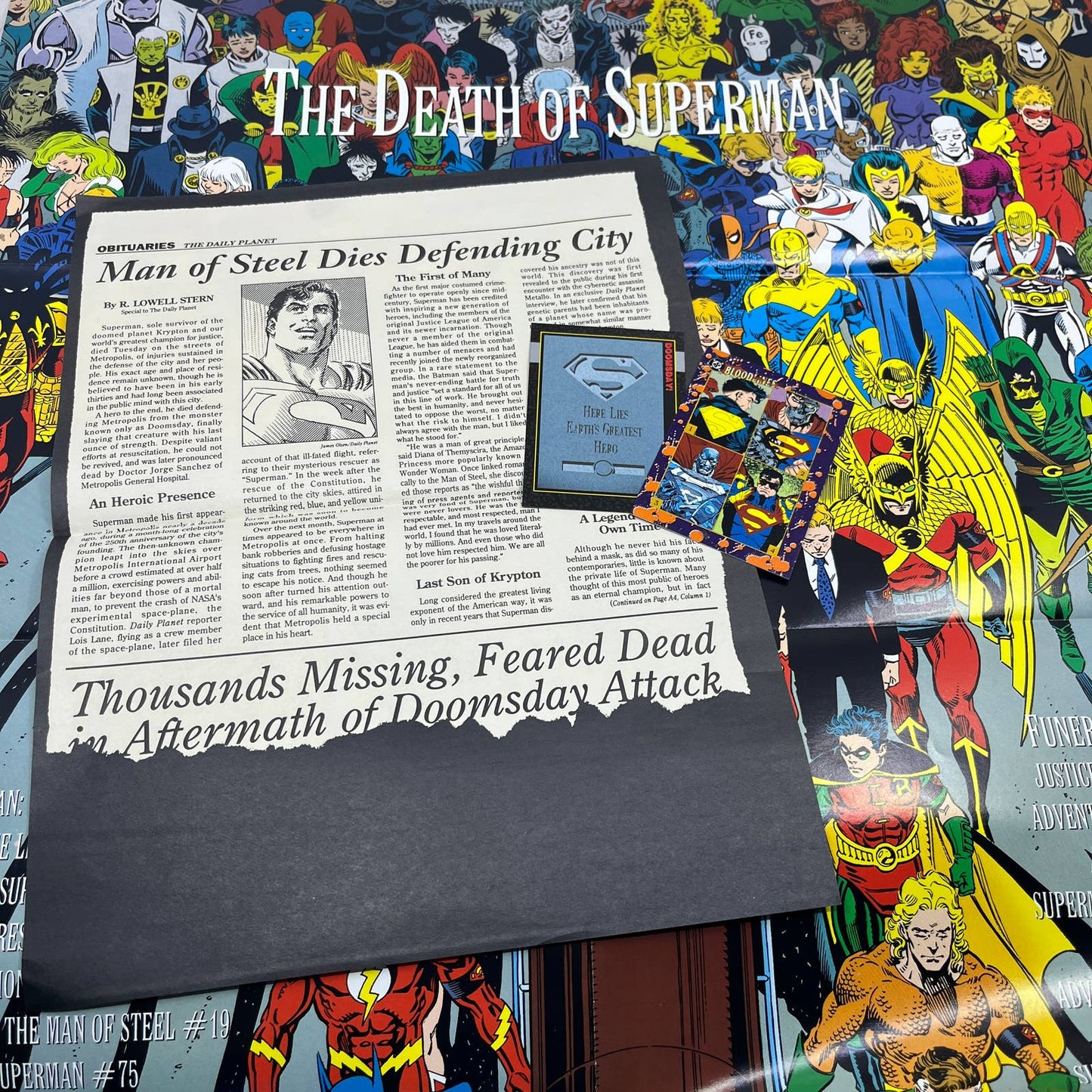 1993 DC Death of Superman Memorial Poster, “Eulogy” and Card Set AB8