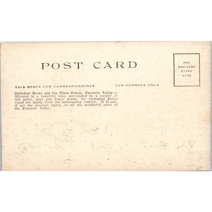 Cathedral Rocks & Three Graces Yosemite Valley CA c1910 Original Postcard TK1-24