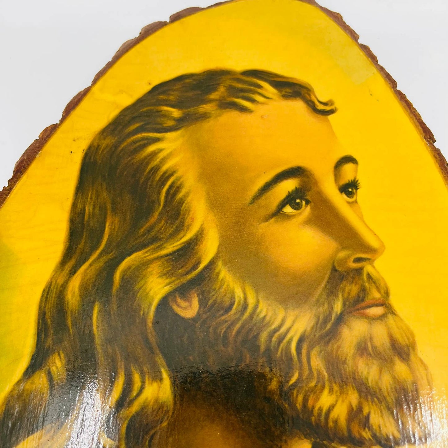 1942 Large Jesus Inspiration McConnell Découpage Live Edge Wood Plaque 9x16 TC3