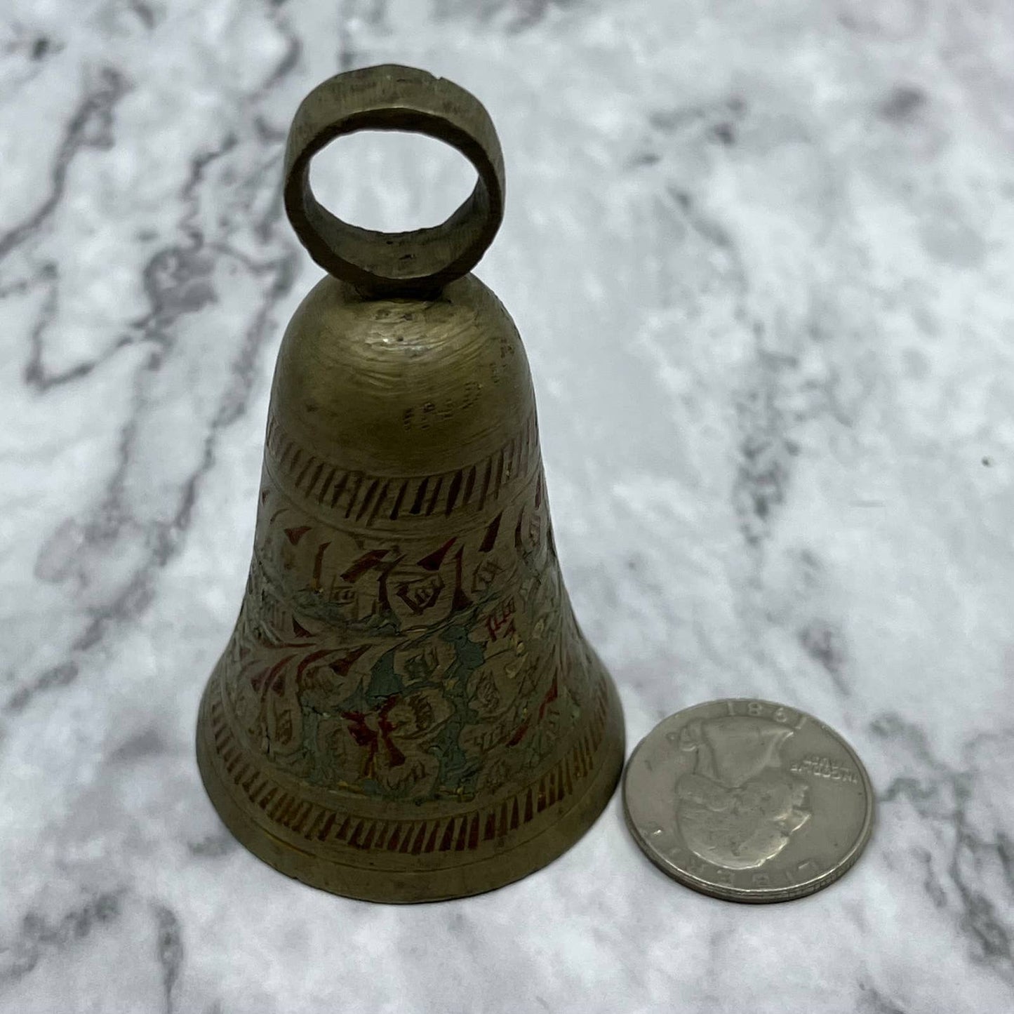 Vintage Etched Brass Bell of Sarna 3" India SA2