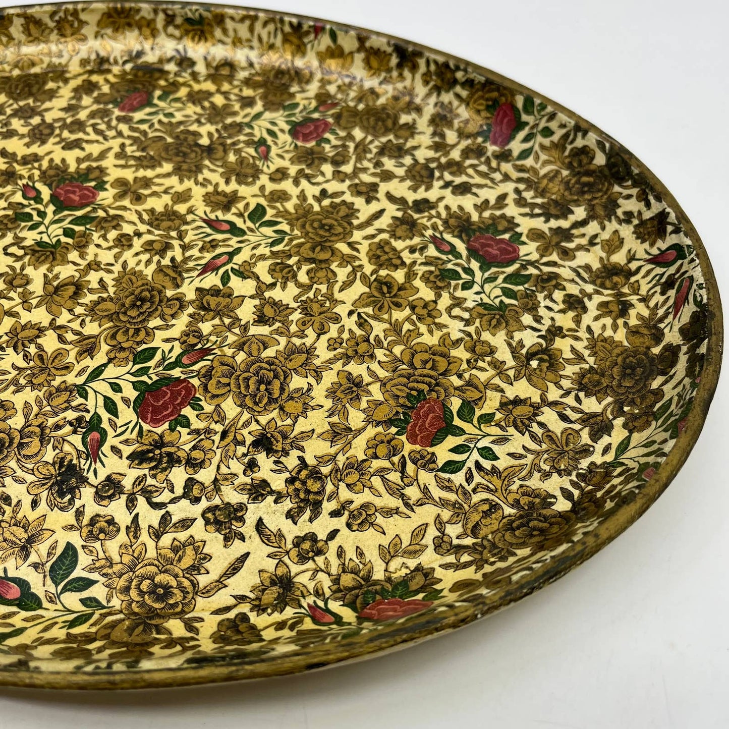 Vtg Oval Tray Alcohol Proof Paper Mache Alfred Knobler Highmount Roses 14" TH2