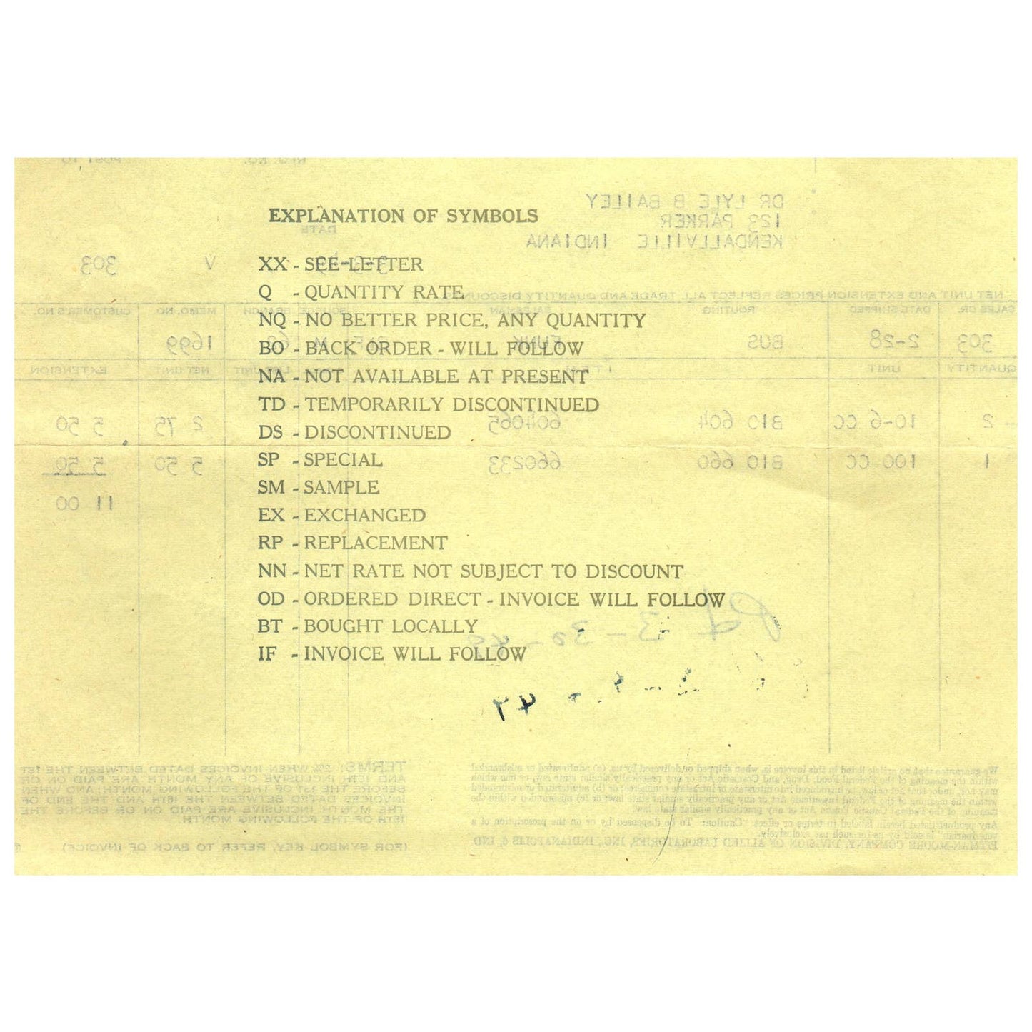 1949 Pitman-Moore Co Veterinary Anti Hog Cholera Receipt Indianapolis IN AD8-3