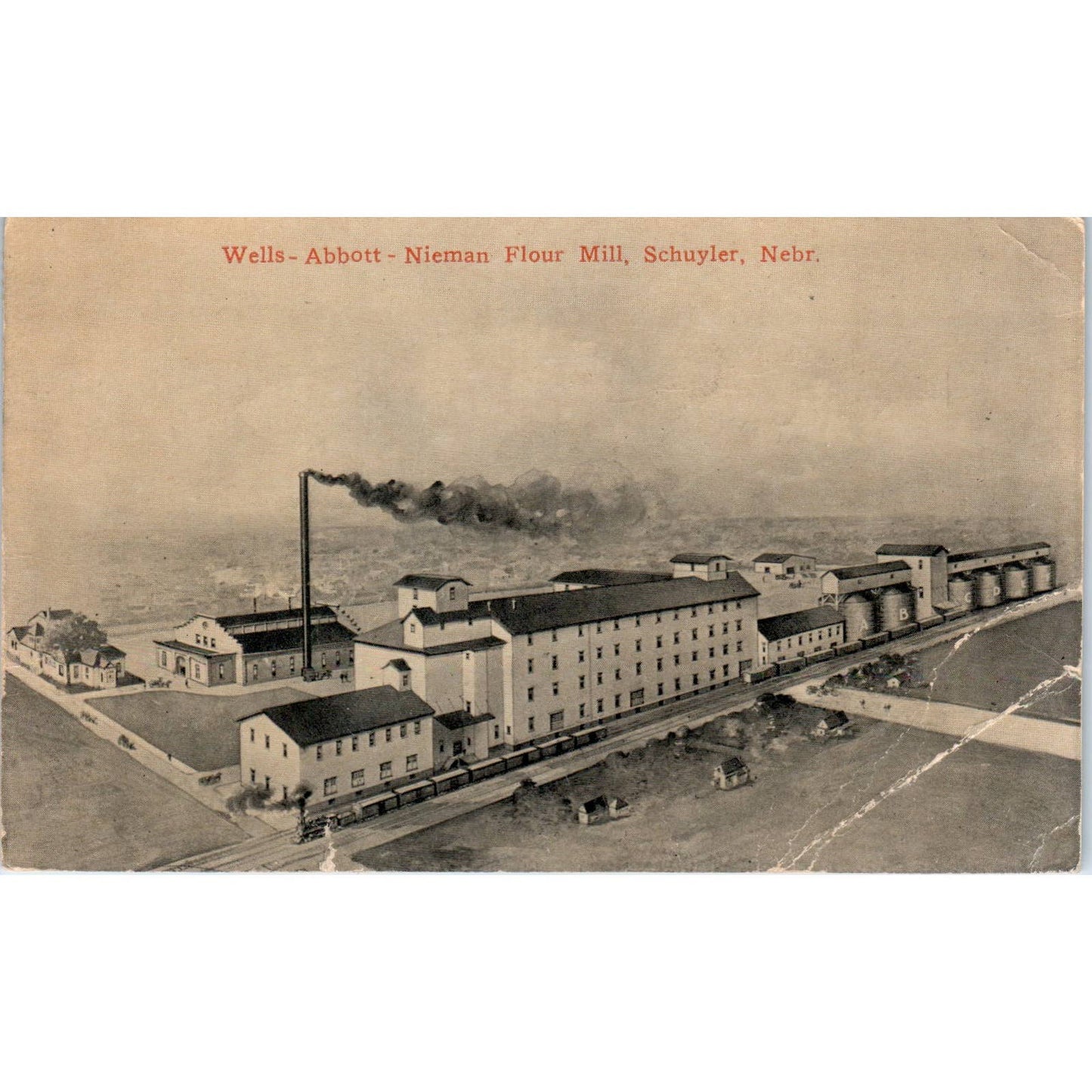 Wells Abbott Nieman Flour Mill Schuyler NE 1924 - Original Postcard TJ7-RP3