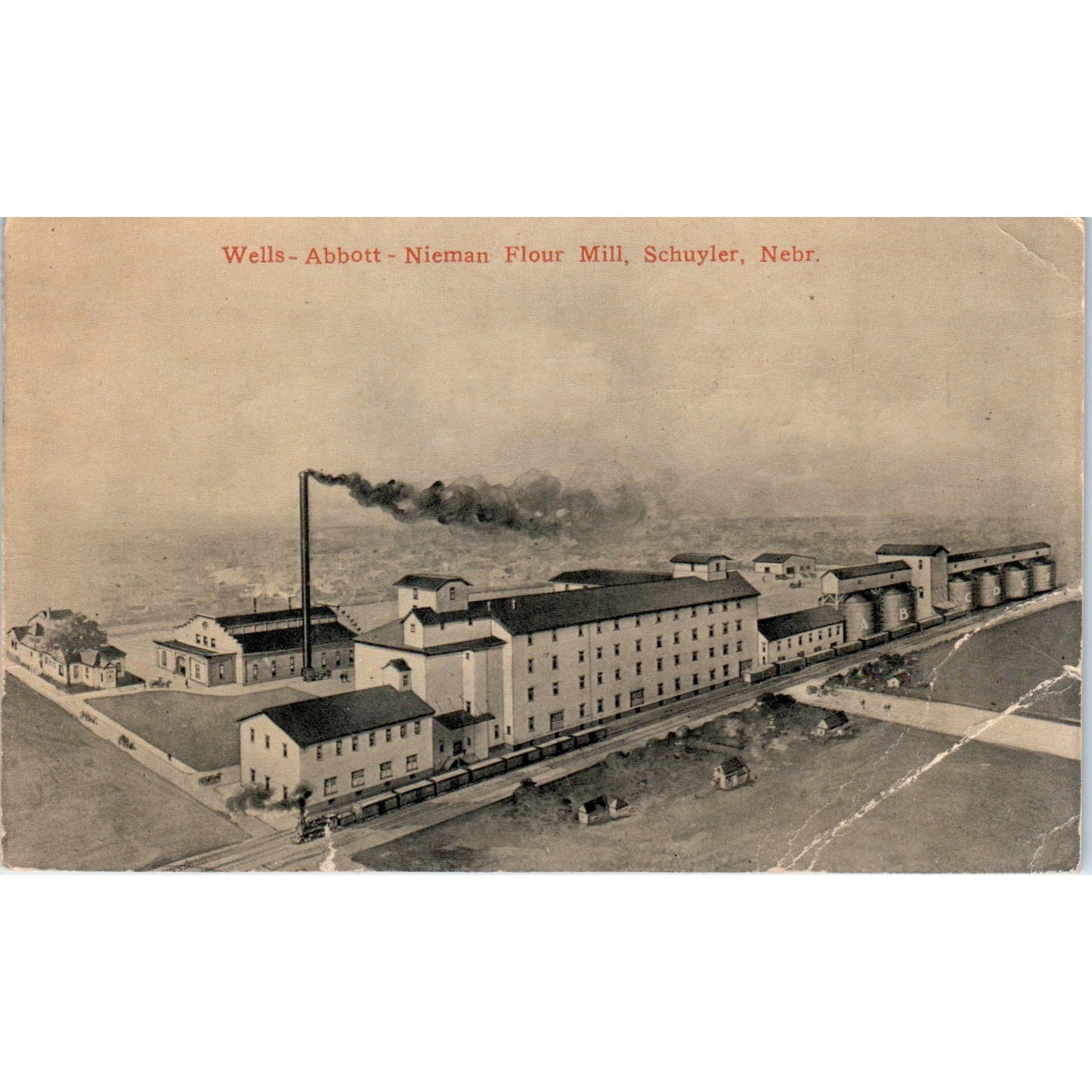 Wells Abbott Nieman Flour Mill Schuyler NE 1924 - Original Postcard P3-5