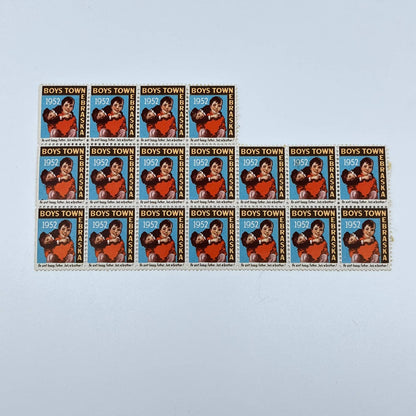 1952 Boys Town Nebraska stamps. Father Flanagan’s Boys Home - Partial Sheet D4