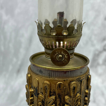 Vtg Oil Lamp With Ornate Cast Resin Base Hong Kong 11” TD1