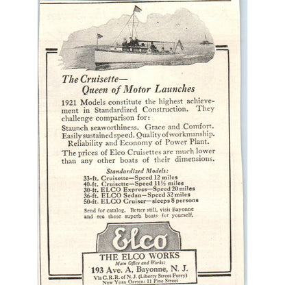 The Cruisette Queen of Motor Launches The Elco Works Bayonne NJ - 1903 Ad TJ7-L