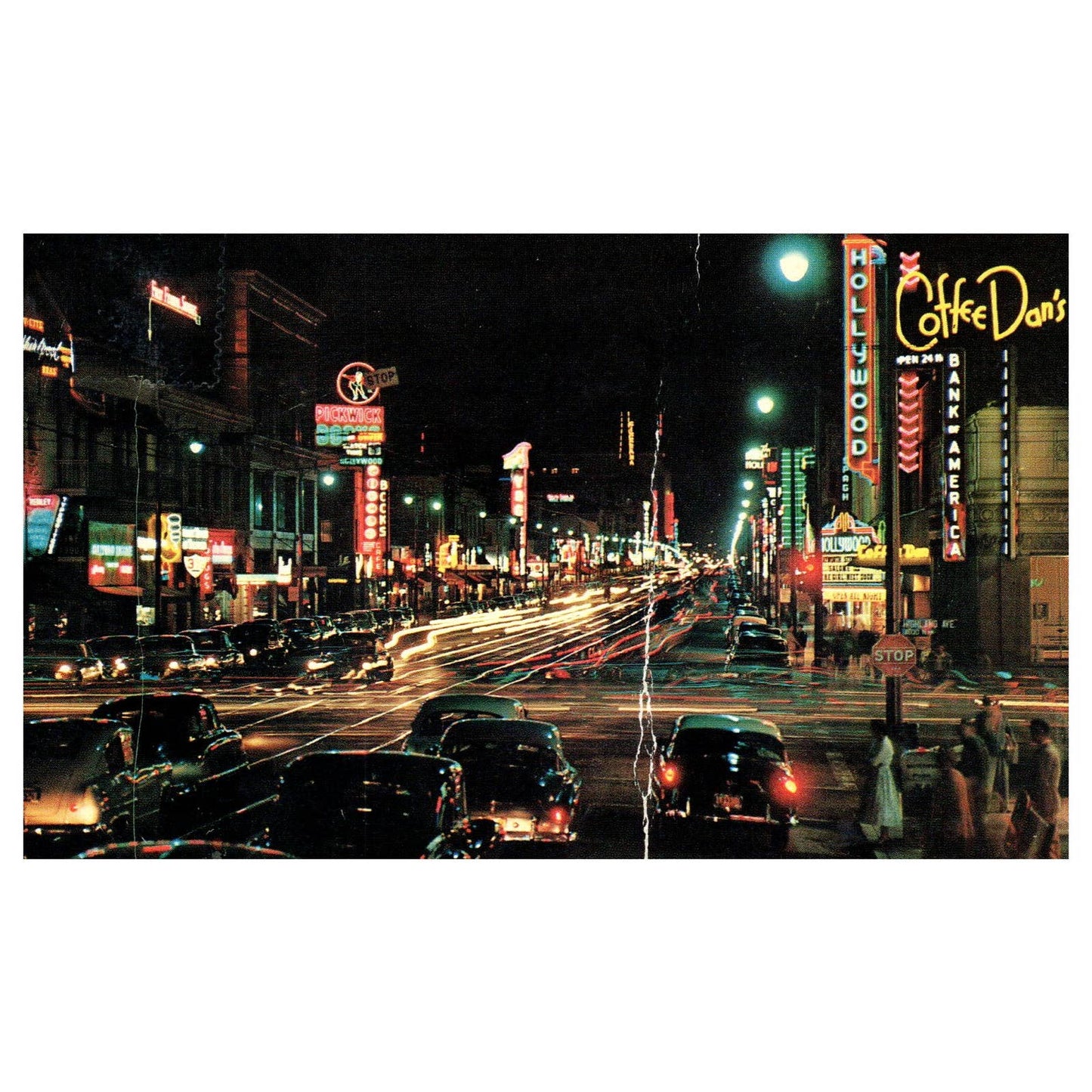 Vintage Postcard - Hollywood Boulevard at Night California AD9