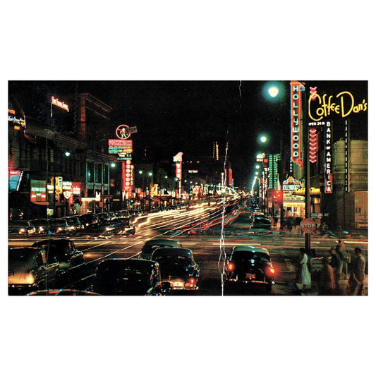 Vintage Postcard - Hollywood Boulevard at Night California AD9