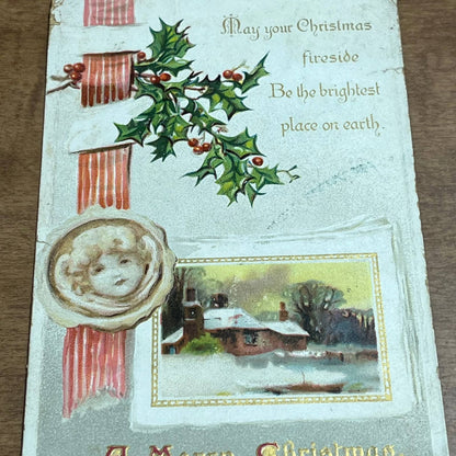 c1910 Tuck's RTS Christmas Postcard Country Scene Mistletoe Holly Berries PA2