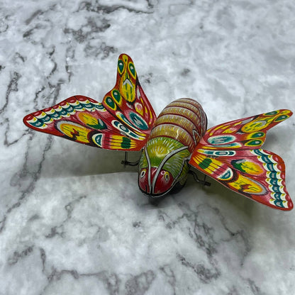 Vtg 50's ALPS Moth Friction Tin Toy. Bold Bright Colors Butterfly JAPAN SF1