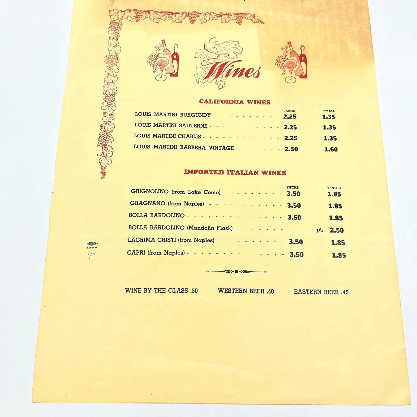 1961 Lupo's Neaoplitan Italian Restaurant Menu San Francisco CA FL3