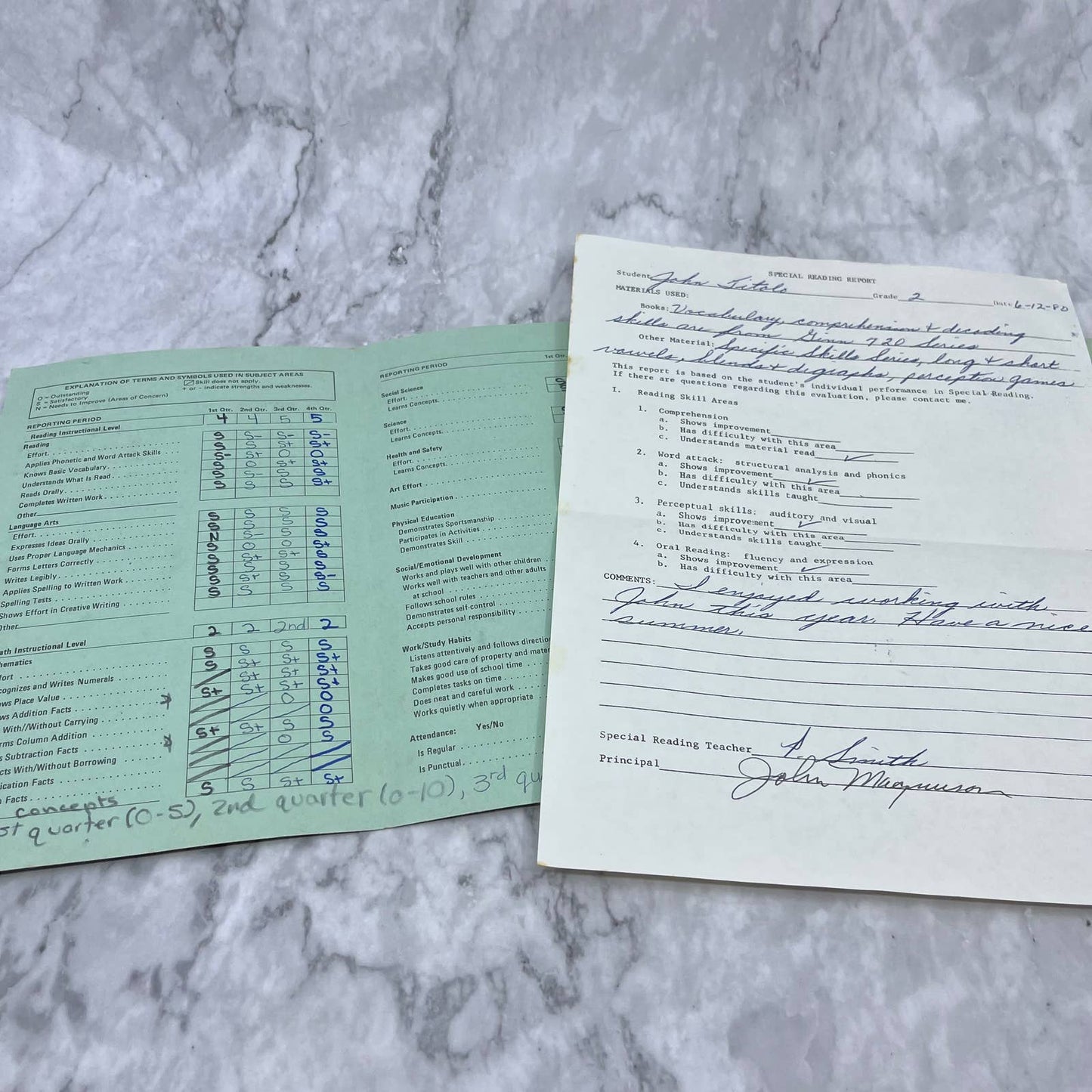 1978-80 Report Card Lot John Titolo Kettler School Huntington Beach CA EA4