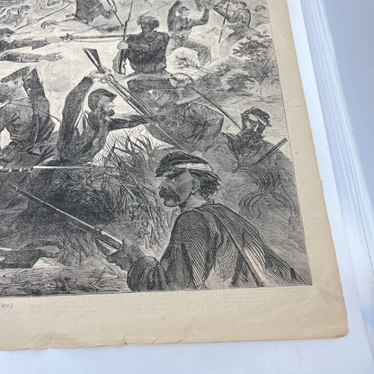 1862 Civil War Harper’s Weekly Engraving Print Union Bayonet Charge FL1