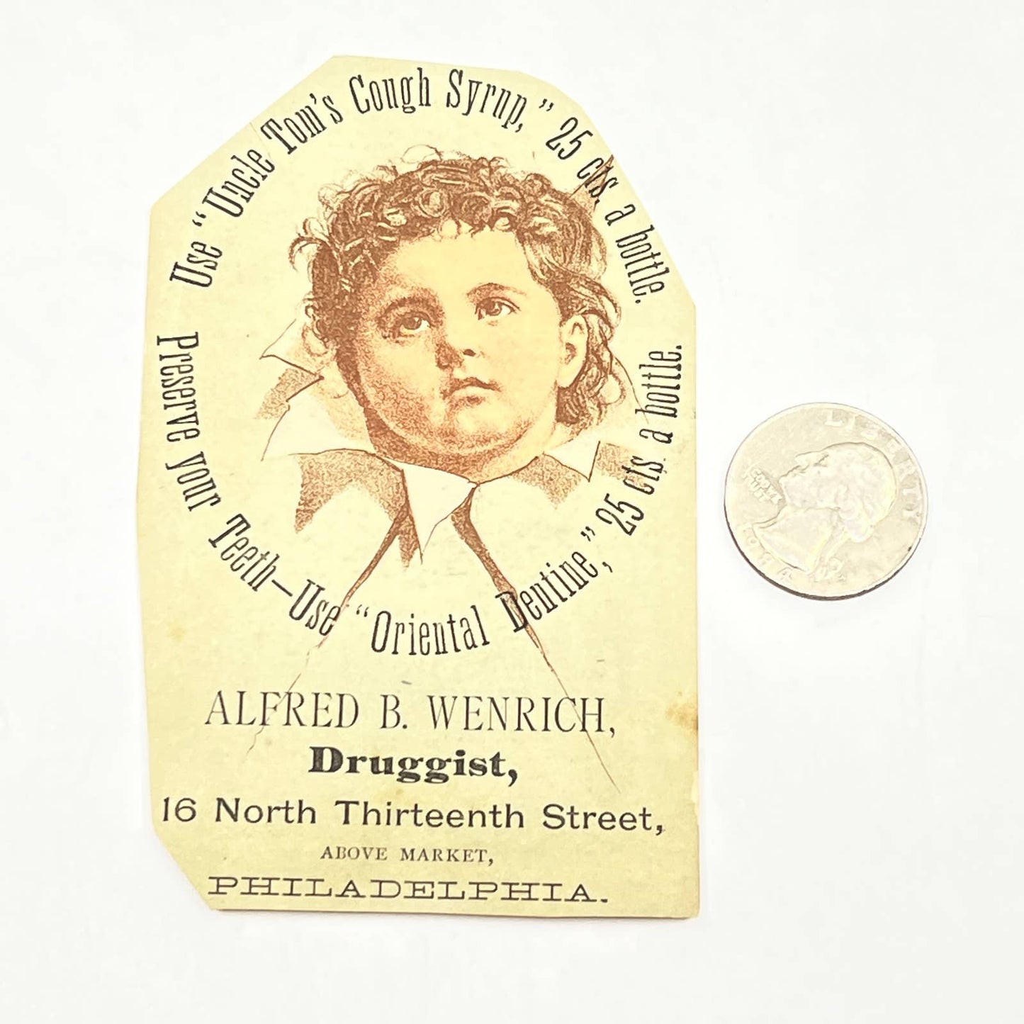 Original 1880s Victorian Trade Card Alfred B. Wenrich Druggist Philadelphia AB6