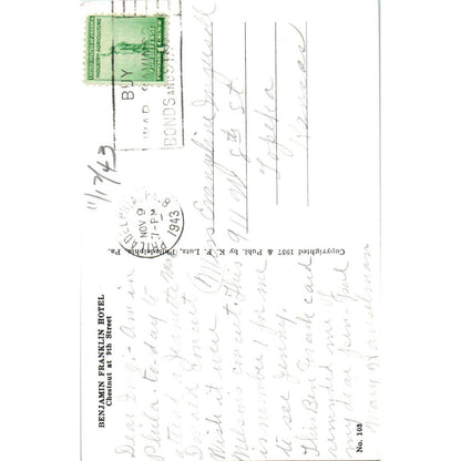 Vintage Postcard Chestnut Street & Benjamin Franklin Hotel Philadelphia PA TI1-1
