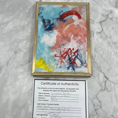 Framed Original Abstract Art Painting 5x7" Cinnamon Rainbow With COA TI6