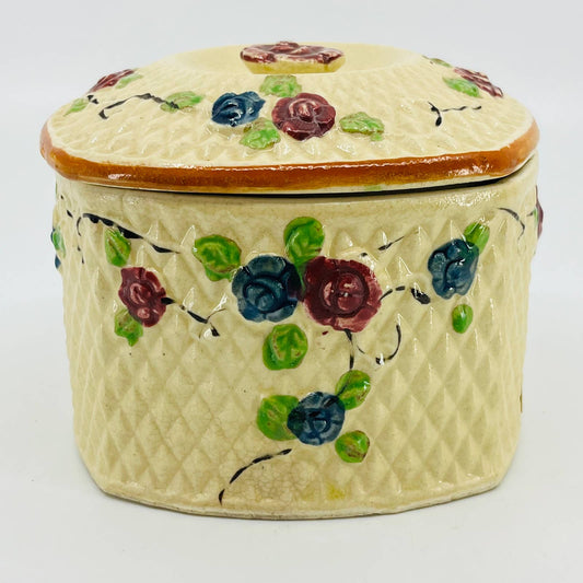 Vintage 1950s Ceramic Hand Painted Canister w/ Lid 3x4 TC2