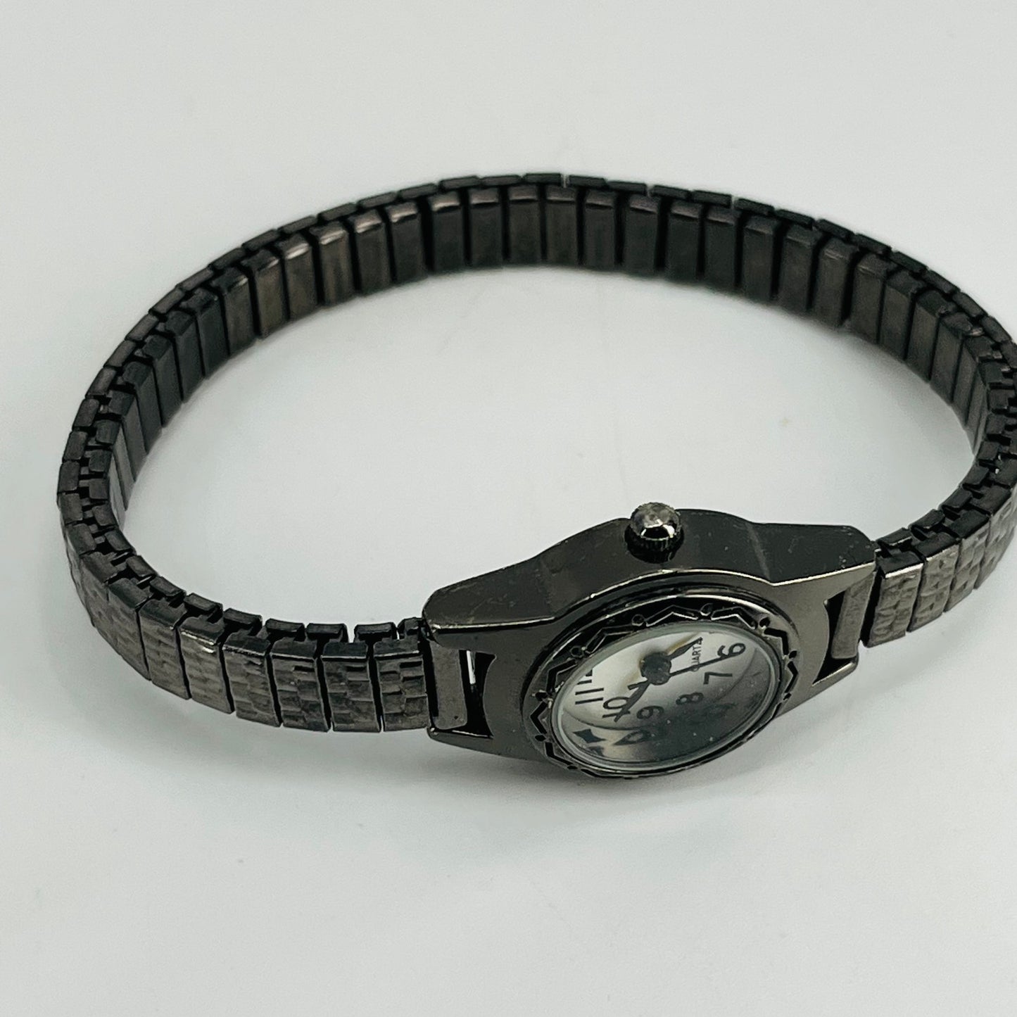 Vintage Carbon Fiber Tone Watch Metal Stretch Band SA6