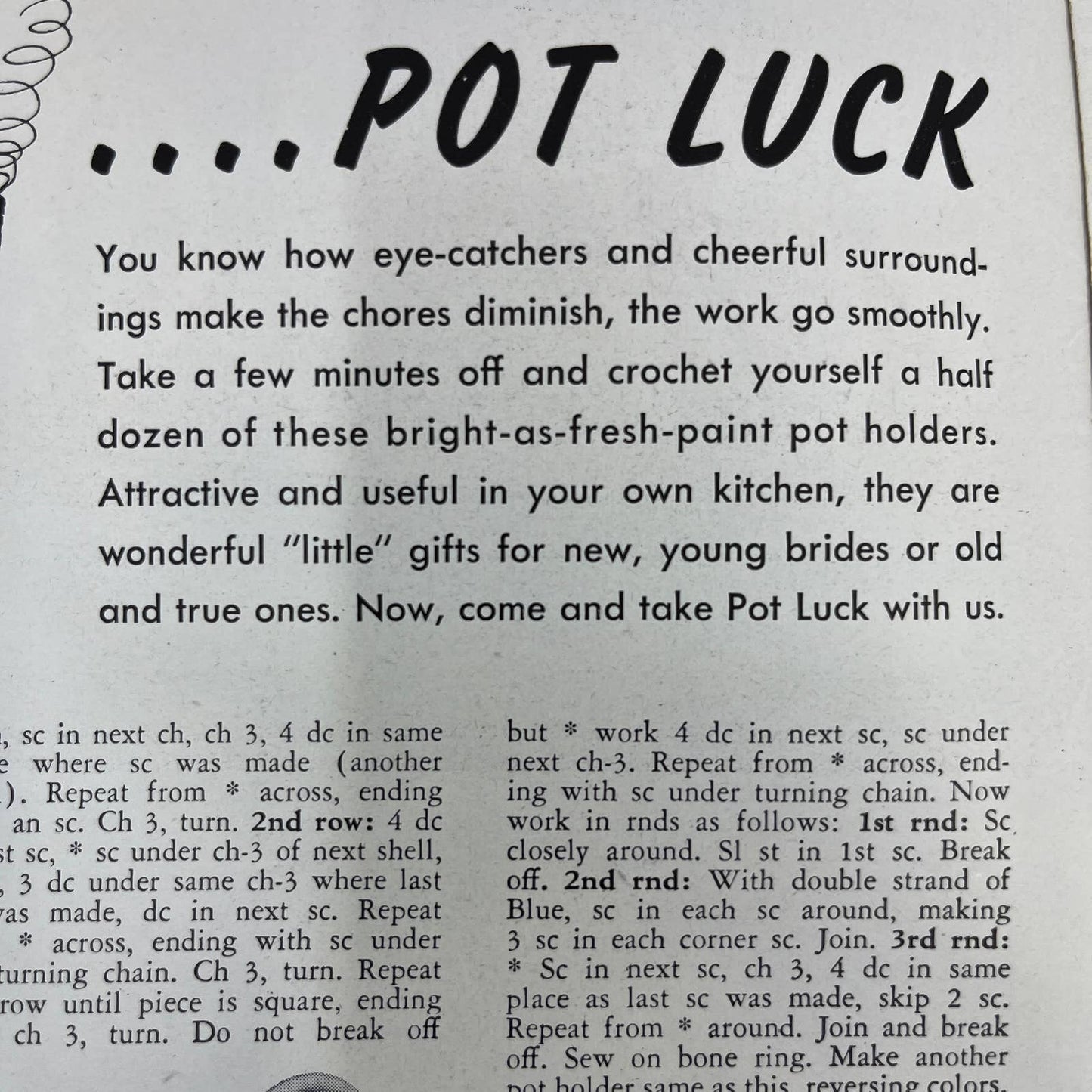 1945 Crochet Pattern Potholders 30 Designs Coats & Clarks Book 222 TH7