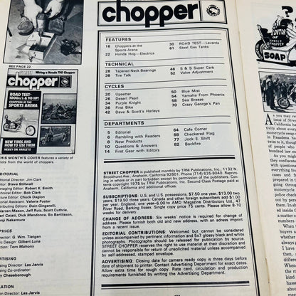 1975 Street Chopper Magazine Aug. Honda 750 Heavy Harleys 1000cc Road Test FL2