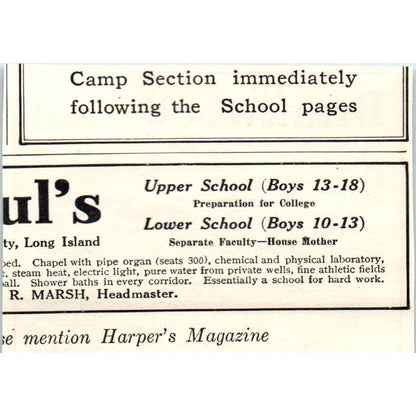 c1920 Harper's Magazine Ad - Brantwood Hall Home School for Girls Bronxville EA3
