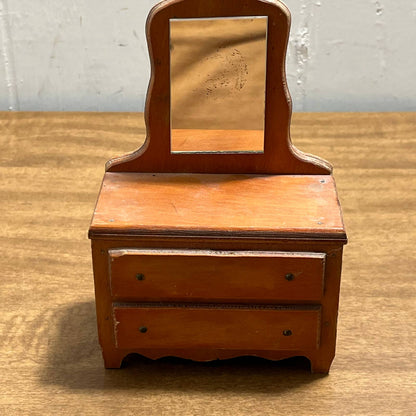 Vintage Handmade Wooden Doll House Furniture Vanity Dresser w/ Mirror 4 x 6” TG8