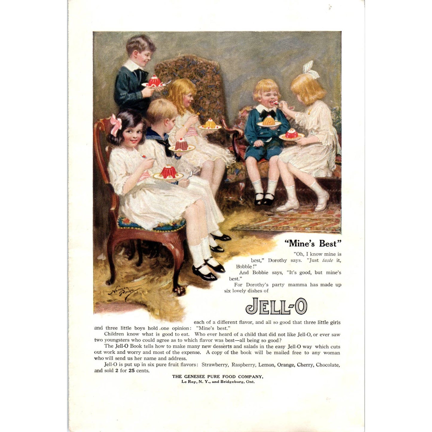 c1920 Harper's Magazine Ad - Jell-O "Mine's Best" Genesee Pure Food Co EA3