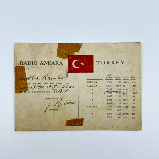 1955 QSL Radio Card TAP Ankara Turkey Lamar Rambo SC6