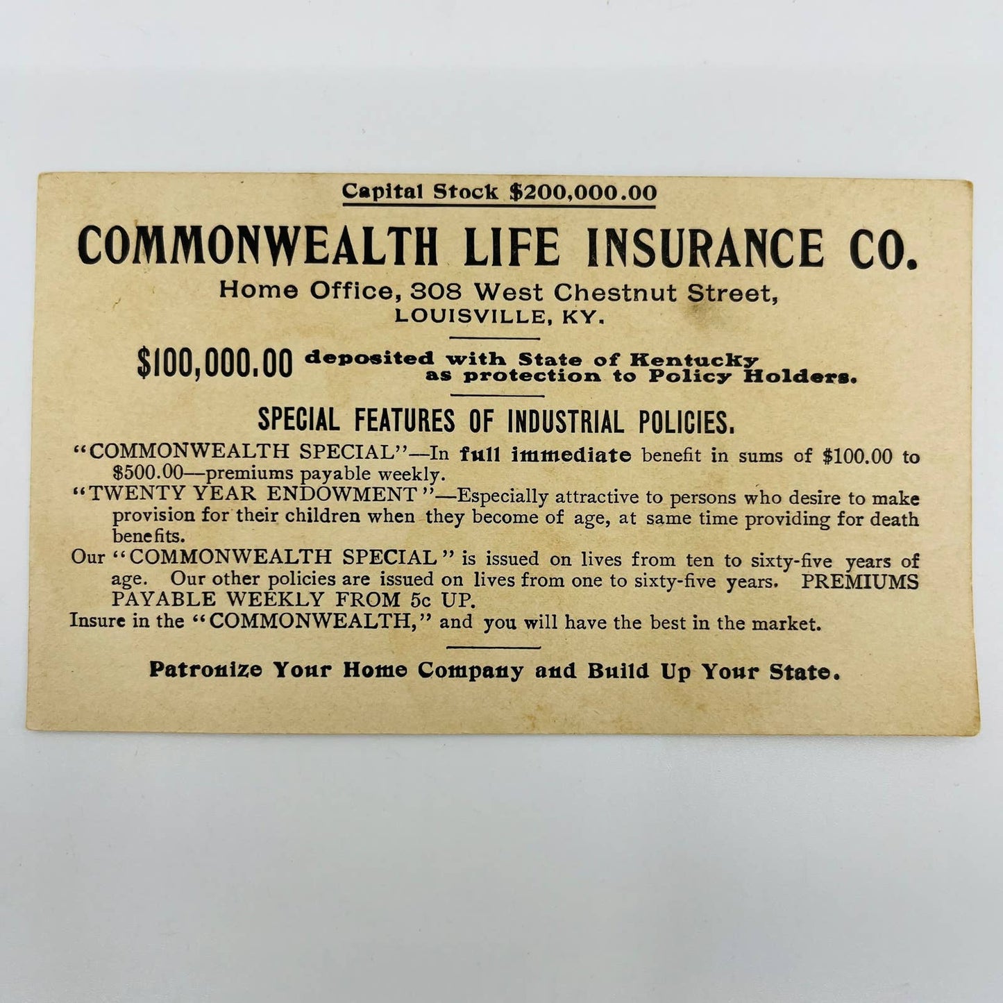 1880s Trade Card Commonwealth Life Insurance Louisville KY Cow & Frog AA2