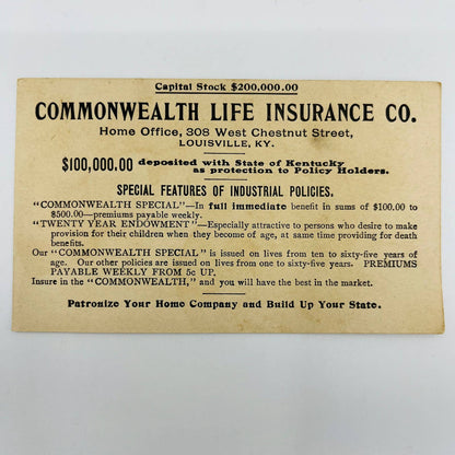 1880s Trade Card Commonwealth Life Insurance Louisville KY Cow & Frog AA2