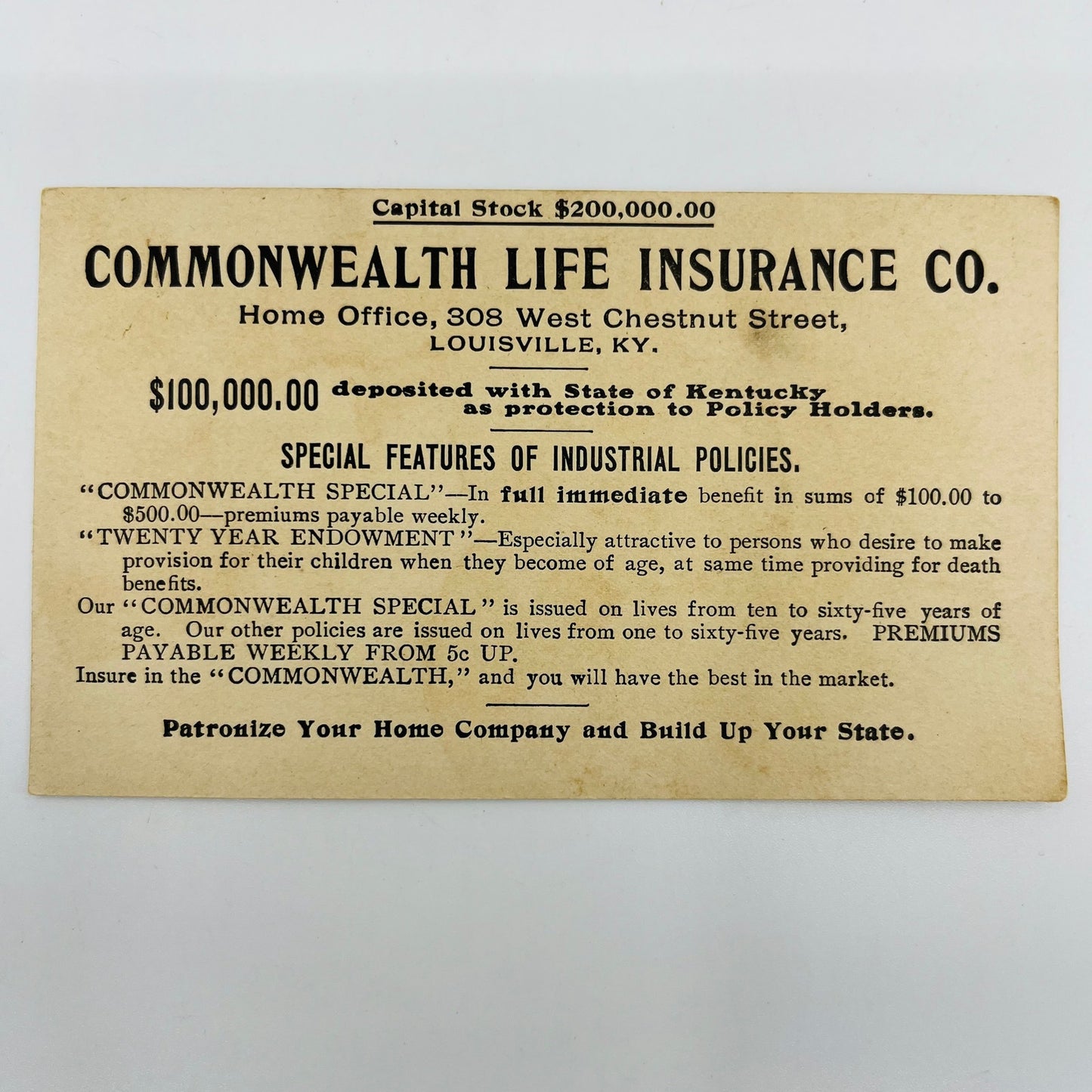 1880s Trade Card Commonwealth Life Insurance Louisville KY Cow & Frog AH9-M8